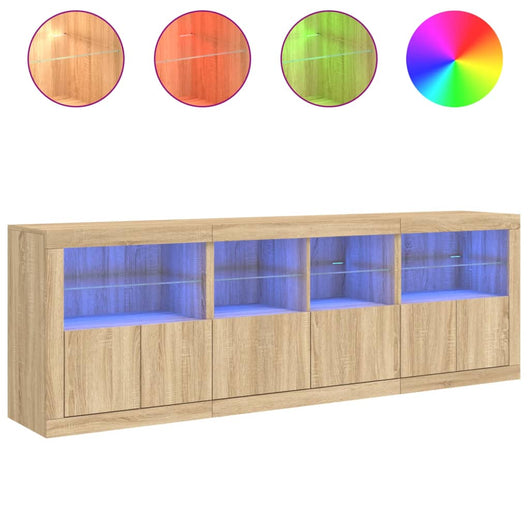 Credenza buffet cassettiera mobile contenitore organizer cucina soggiorno soggiorno con luci a LED Sonoma 202 x 37 x 67 cm marrone 02_0029954