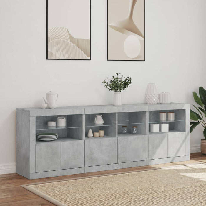 Credenza con Luci LED Grigio Cemento 202x37x67 cm 3209012
