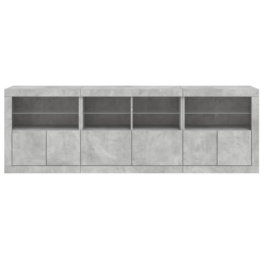 Credenza con Luci LED Grigio Cemento 202x37x67 cm 3209012