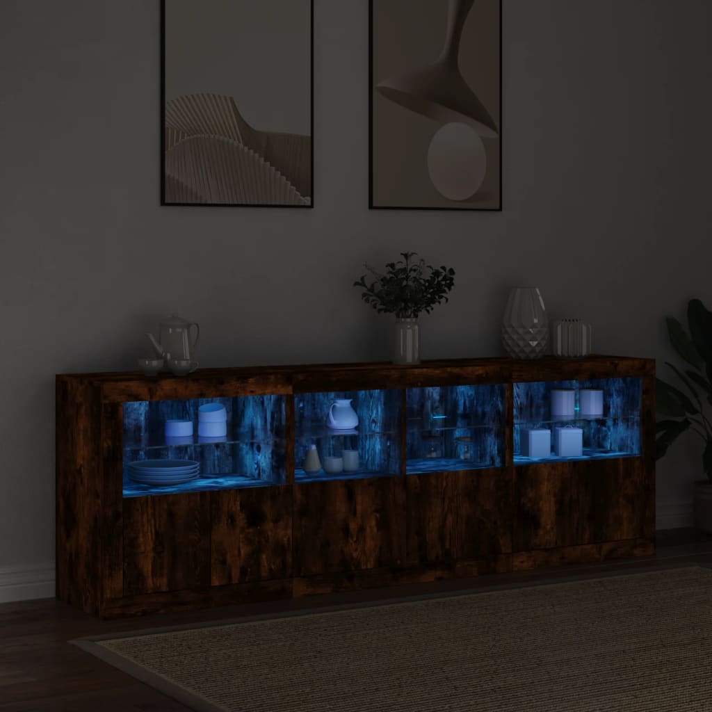 Credenza con Luci LED Rovere Fumo 202x37x67 cm 3209013