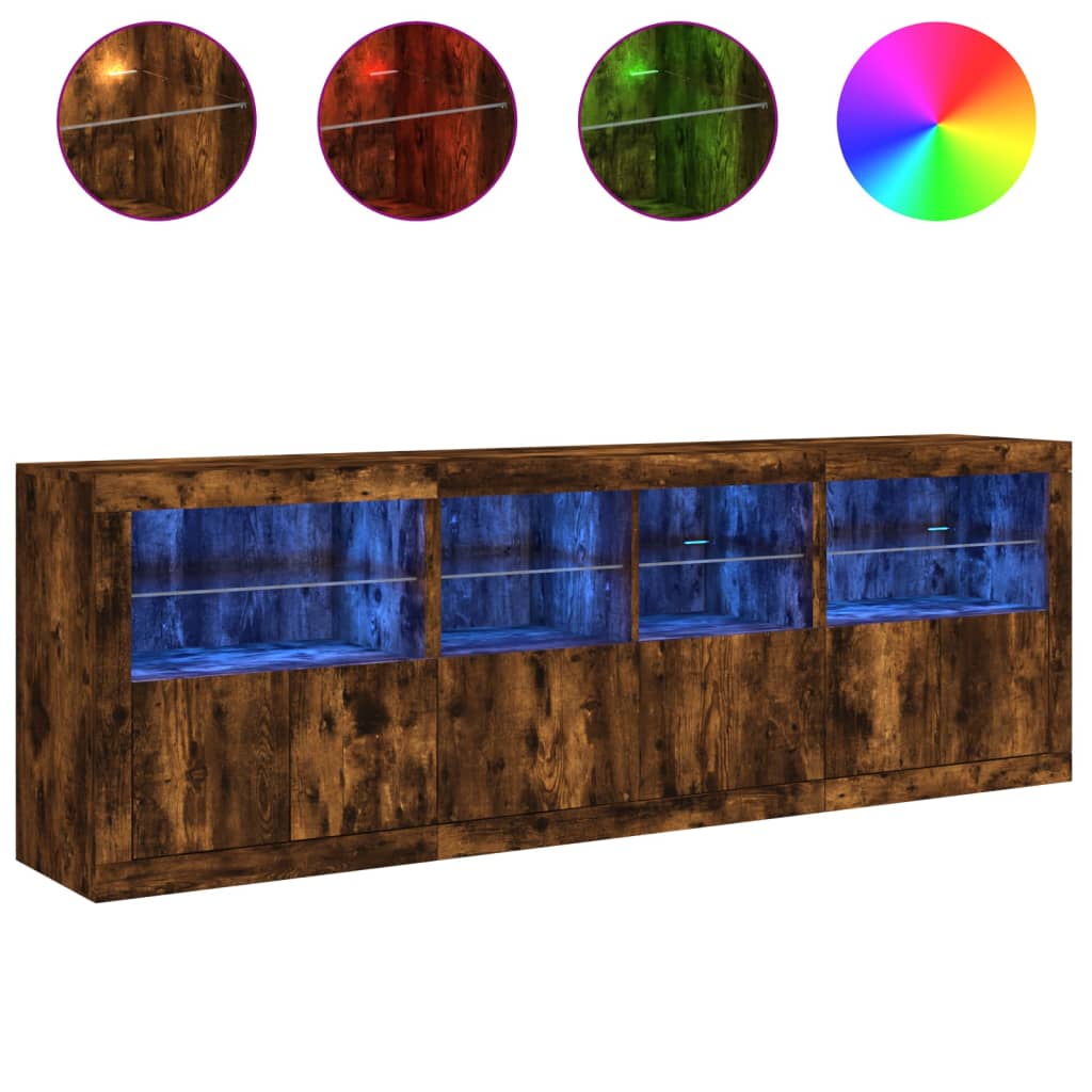 Credenza con Luci LED Rovere Fumo 202x37x67 cm 3209013