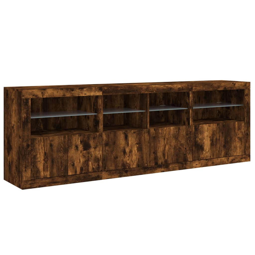 Credenza con Luci LED Rovere Fumo 202x37x67 cm 3209013
