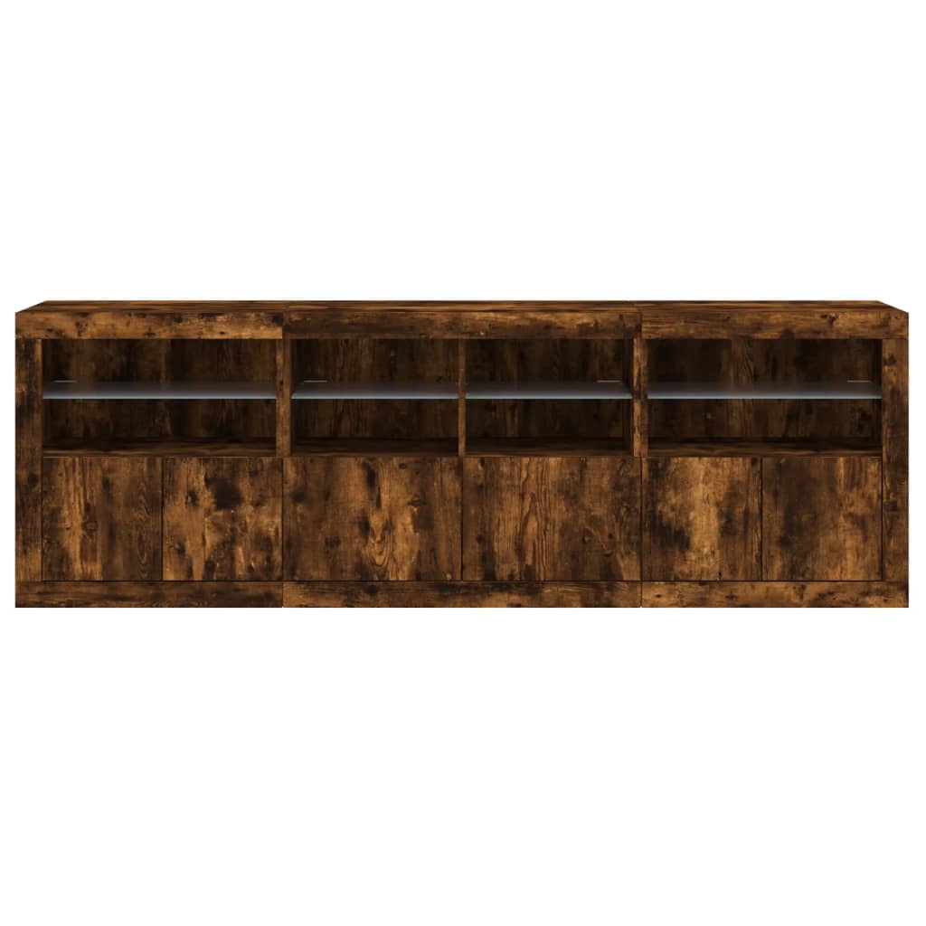 Credenza con Luci LED Rovere Fumo 202x37x67 cm 3209013