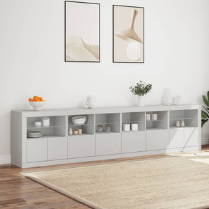Credenza con Luci LED-Buffet-Armadio da cucina Bianca 283x37x67 cm