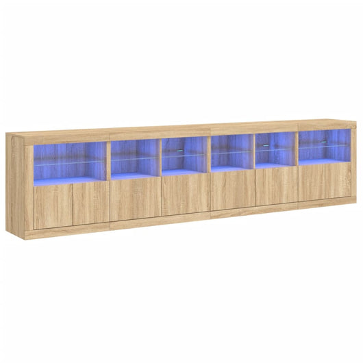 Credenza buffet cassettiera mobile contenitore organizer cucina soggiorno soggiorno con luci a LED sonoma 283 x 37 x 67 cm marrone 02_0029957