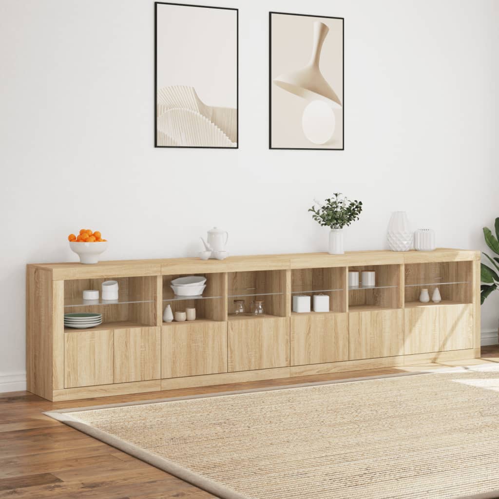 Credenza con Luci LED Rovere Sonoma 283x37x67 cm 3209018