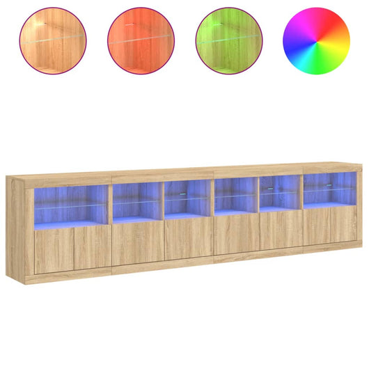 Credenza buffet cassettiera mobile contenitore organizer cucina soggiorno soggiorno con luci a LED sonoma 283 x 37 x 67 cm marrone 02_0029957