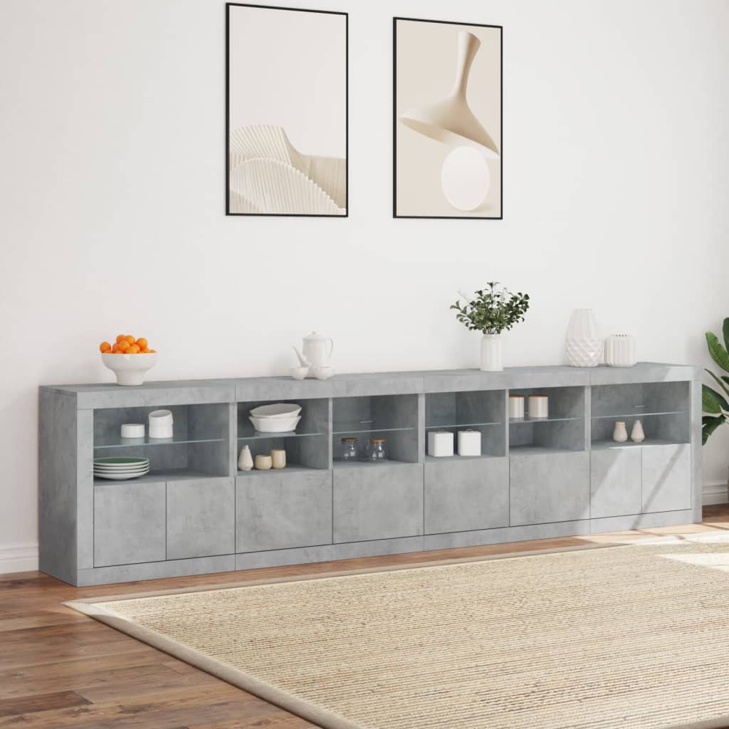 Credenza con Luci LED Grigio Cemento 283x37x67 cm 3209019