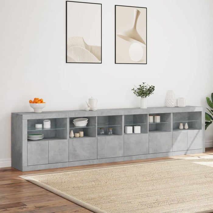 Credenza con Luci LED Grigio Cemento 283x37x67 cm 3209019