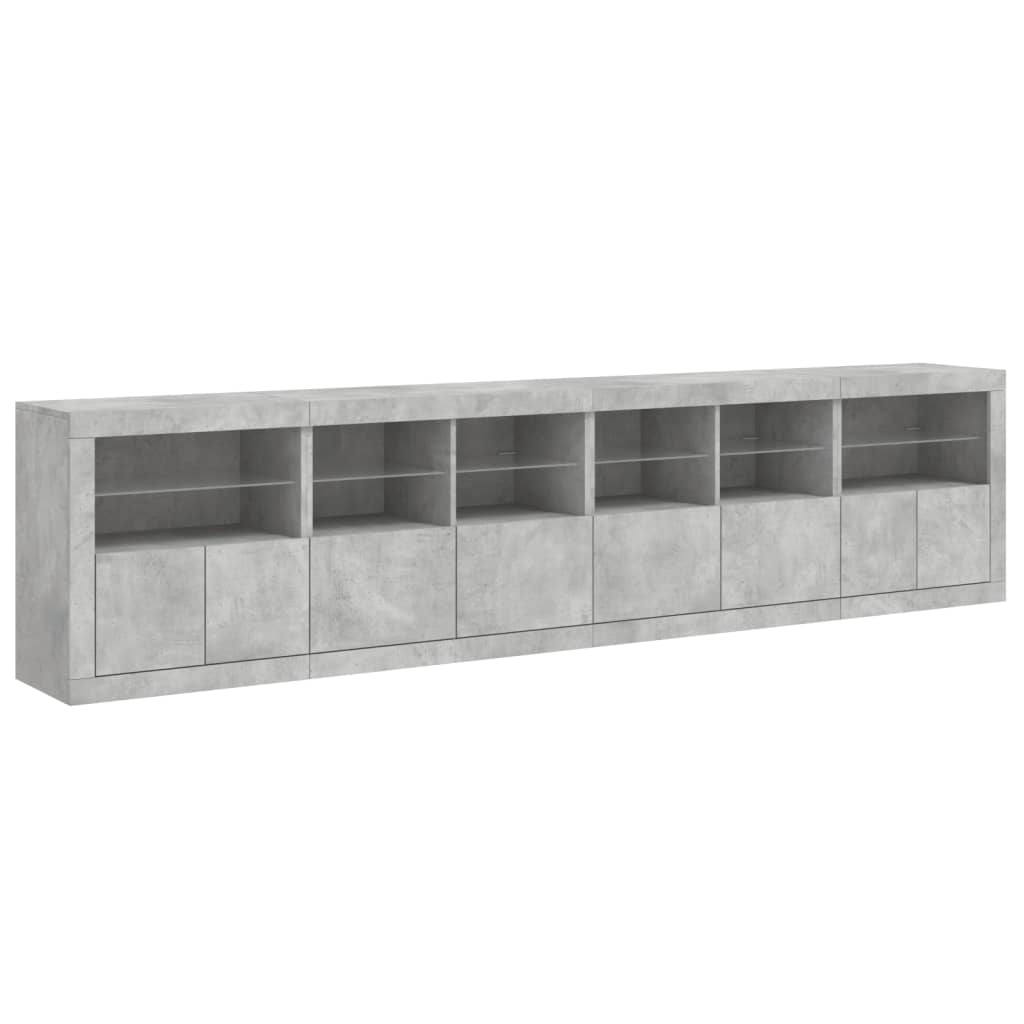 Credenza con Luci LED Grigio Cemento 283x37x67 cm 3209019