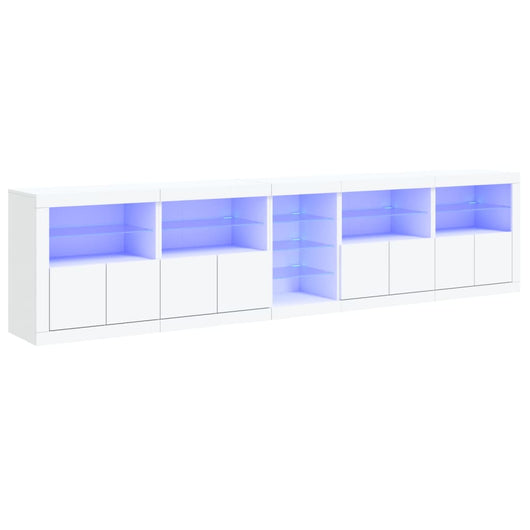 Credenza cassettiera cassettiera mobile contenitore organizer cucina soggiorno soggiorno con luci a LED 283 x 37 x 67 cm bianco 02_0029847
