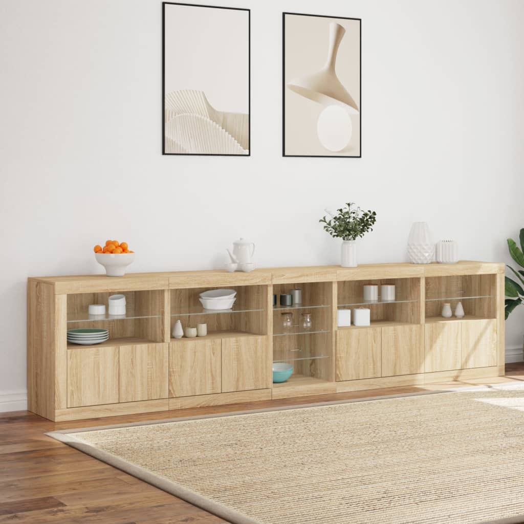 Credenza con Luci LED Rovere Sonoma 283x37x67 cm 3209025