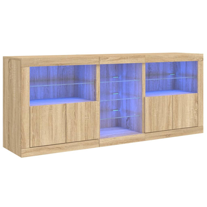 Credenza buffet cassettiera mobile contenitore organizer cucina soggiorno soggiorno con luci a LED sonoma 162 x 37 x 67 cm marrone 02_0029943