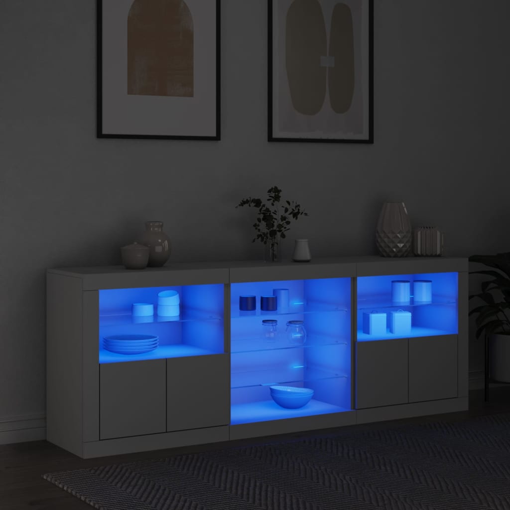 Credenza con Luci LED Bianca 181,5x37x67 cm 3209037
