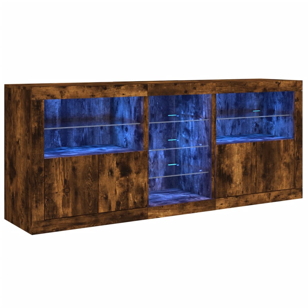 Credenza con Luci LED Rovere Fumo 181,5x37x67 cm 3209041