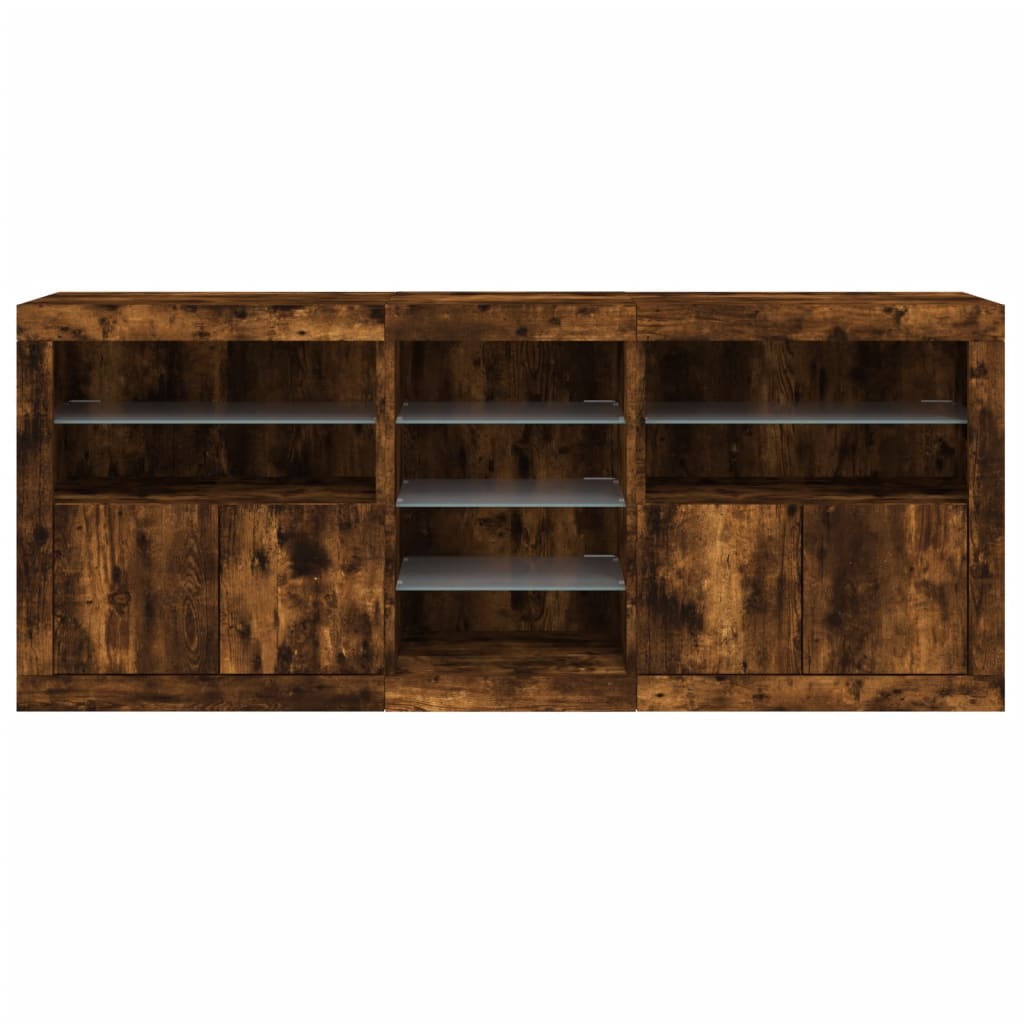 Credenza con Luci LED Rovere Fumo 181,5x37x67 cm 3209041