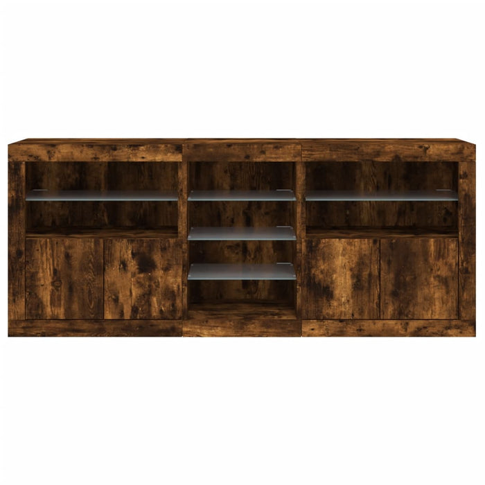 Credenza con Luci LED Rovere Fumo 181,5x37x67 cm 3209041