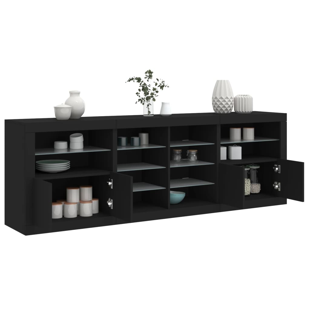 Credenza con Luci LED Nera 202x37x67 cmcod mxl 109988