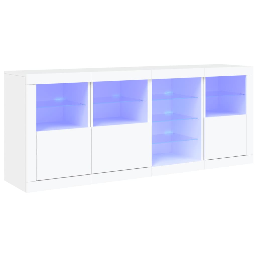 Credenza con Luci LED-Buffet-Armadio da cucina Bianca 164x37x67 cm