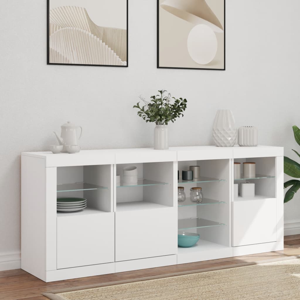 Credenza con Luci LED-Buffet-Armadio da cucina Bianca 164x37x67 cm