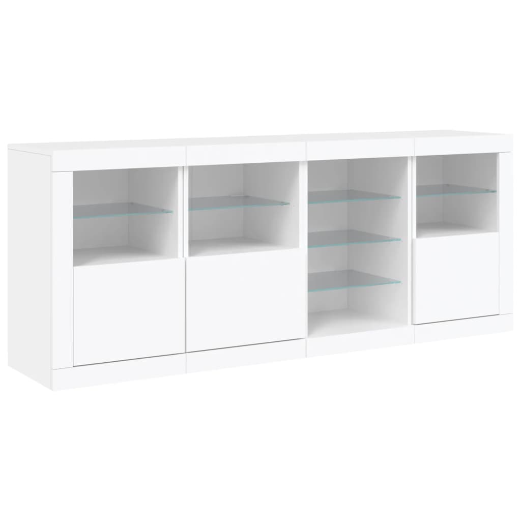 Credenza con Luci LED-Buffet-Armadio da cucina Bianca 164x37x67 cm