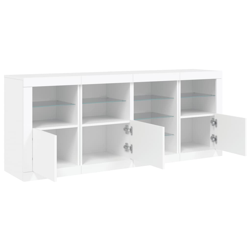 Credenza con Luci LED-Buffet-Armadio da cucina Bianca 164x37x67 cm