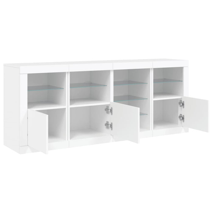 Credenza con Luci LED-Buffet-Armadio da cucina Bianca 164x37x67 cm