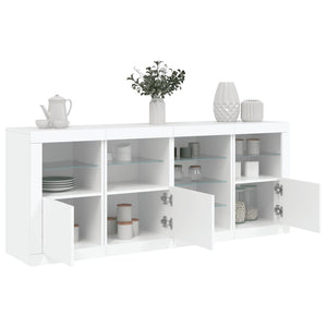 Credenza con Luci LED-Buffet-Armadio da cucina Bianca 164x37x67 cm