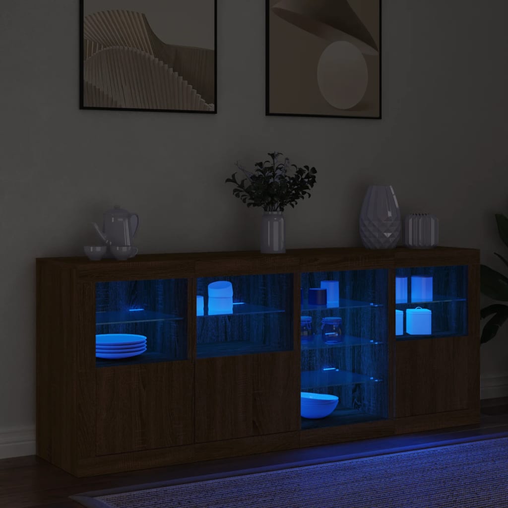 Credenza con Luci LED Rovere Marrone 164x37x67 cm 3209057