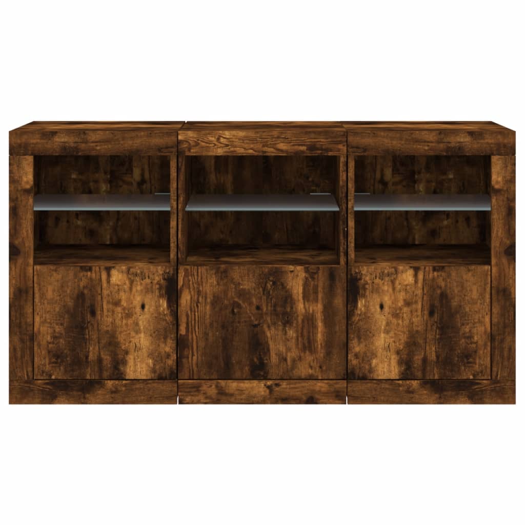 Credenza con Luci LED Rovere Fumo 123x37x67 cm