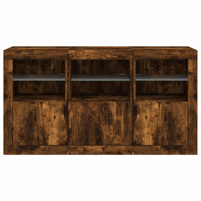 Credenza con Luci LED Rovere Fumo 123x37x67 cm