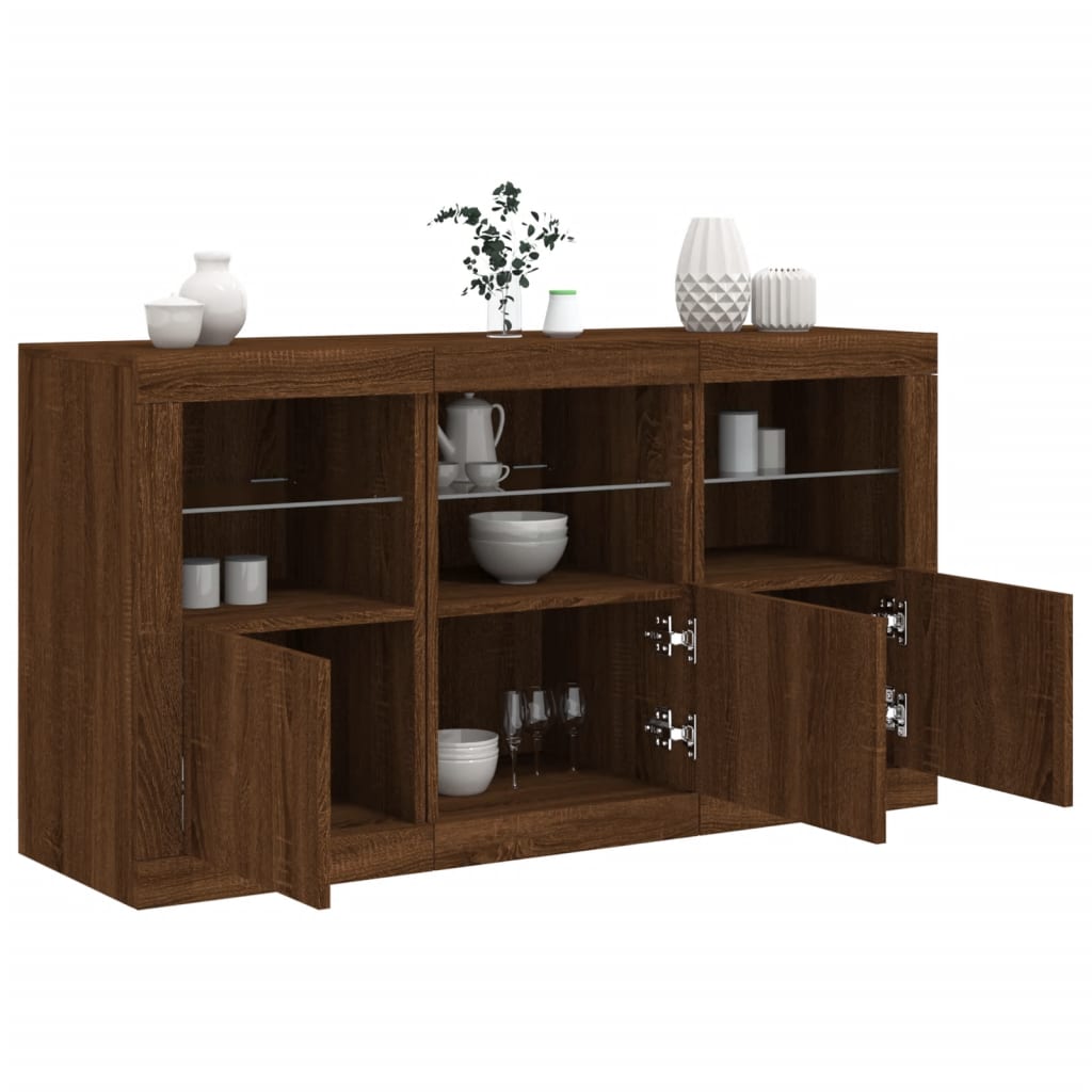Credenza con Luci LED Rovere Marrone 123x37x67 cm 3209064