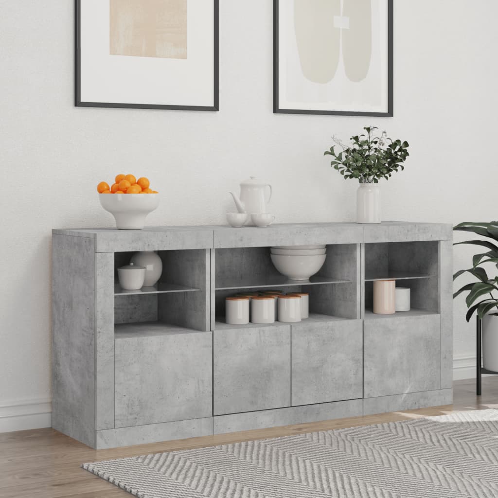 Credenza con Luci LED Grigio Cemento 142,5x37x67 cm 3209068