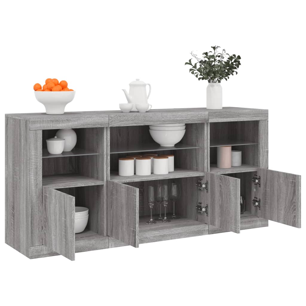 Credenza con Luci LED Grigio Sonoma 142,5x37x67 cm 3209070