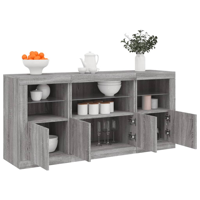 Credenza con Luci LED Grigio Sonoma 142,5x37x67 cm 3209070