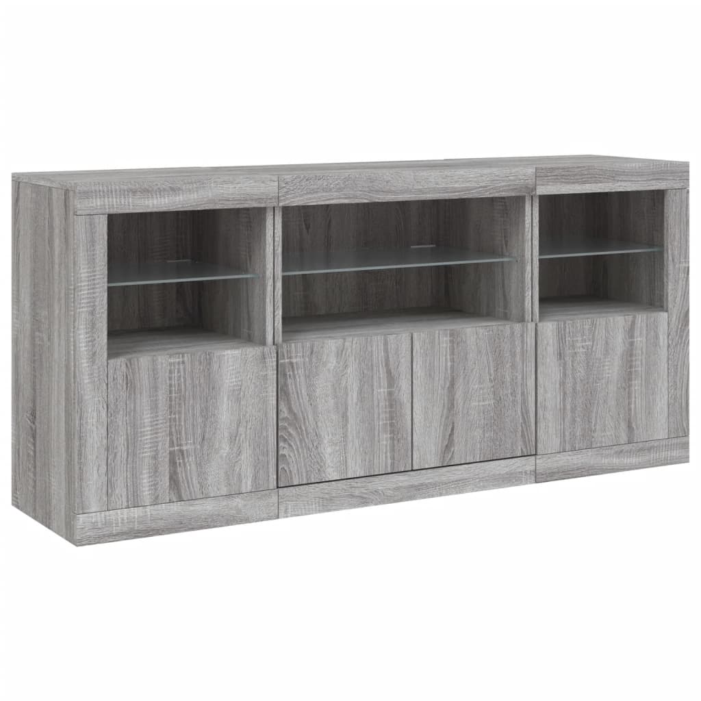 Credenza con Luci LED Grigio Sonoma 142,5x37x67 cm 3209070
