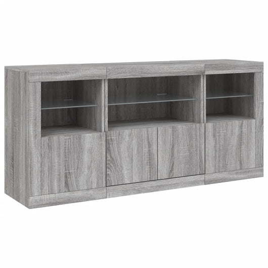Credenza cassettiera mobile contenitore organizer cucina soggiorno salotto con luci LED sonoma 1425 x 37 x 67 cm grigio 02_0030053