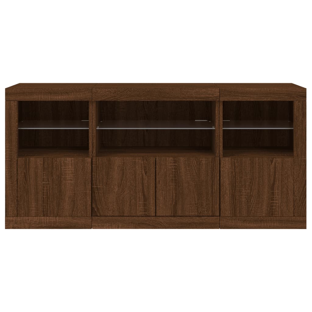 Credenza con Luci LED Rovere Marrone 142,5x37x67 cm 3209071