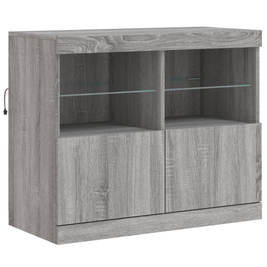 Credenza cassettiera mobile contenitore organizer cucina soggiorno salotto con luci LED sonoma 163 x 37 x 67 cm grigio 02_0030058