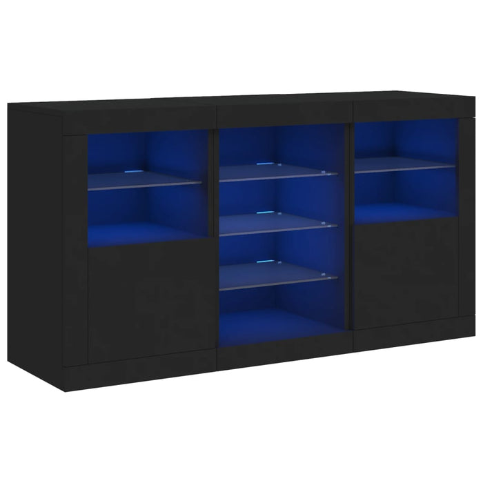 Credenza con Luci LED-Buffet-Armadio da cucina Nera 123x37x67 cm