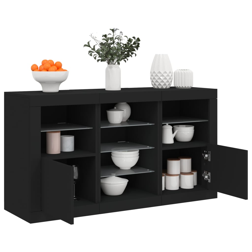 Credenza con Luci LED-Buffet-Armadio da cucina Nera 123x37x67 cm