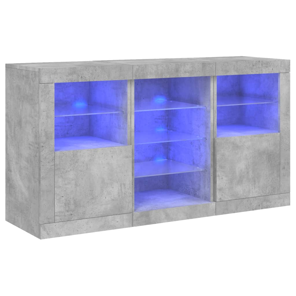 Credenza con Luci LED-Buffet-Armadio da cucina Grigio Cemento 123x37x67 cm 618040