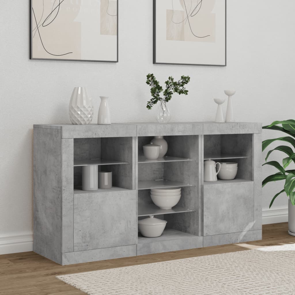 Credenza con Luci LED-Buffet-Armadio da cucina Grigio Cemento 123x37x67 cm 618040