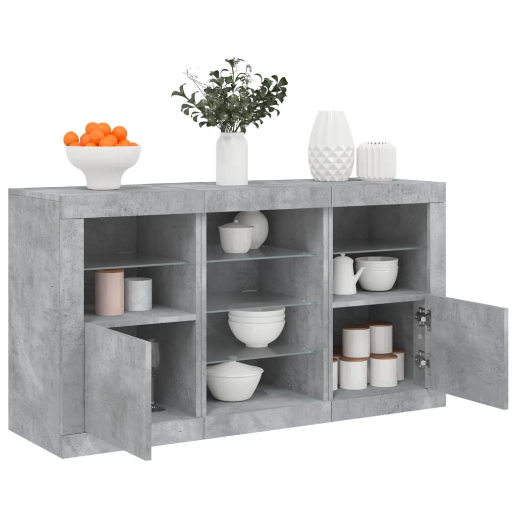 Credenza con Luci LED Grigio Cemento 123x37x67 cm 3209082