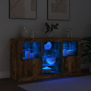 Credenza con Luci LED Rovere Fumo 123x37x67 cm 3209083
