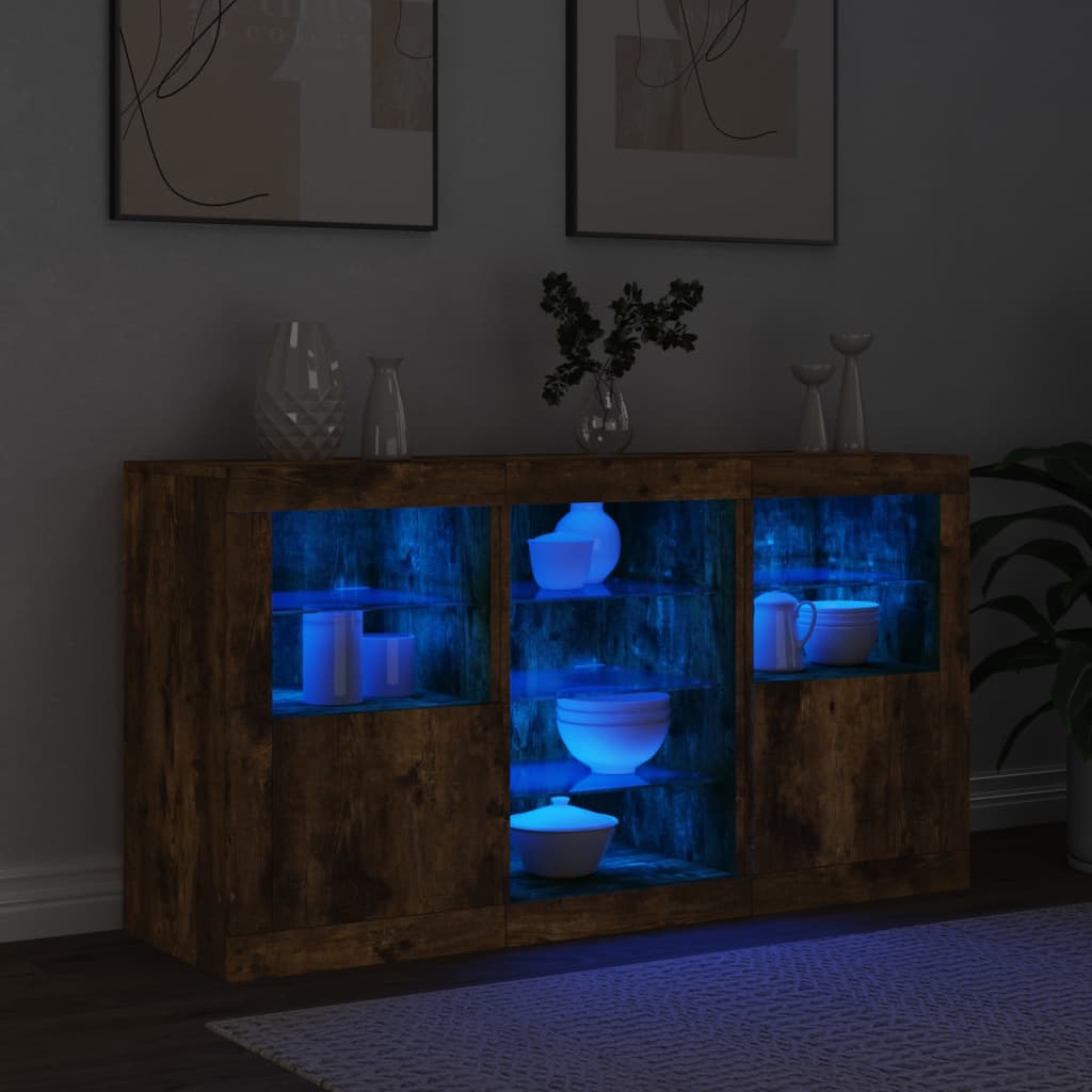 Credenza con Luci LED Rovere Fumo 123x37x67 cm 3209083