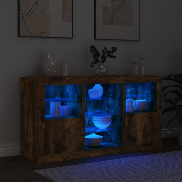 Credenza con Luci LED Rovere Fumo 123x37x67 cm 3209083
