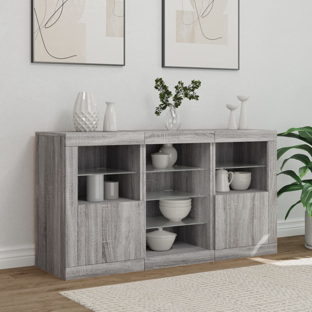 Credenza con Luci LED Grigio Sonoma 123x37x67 cm 3209084