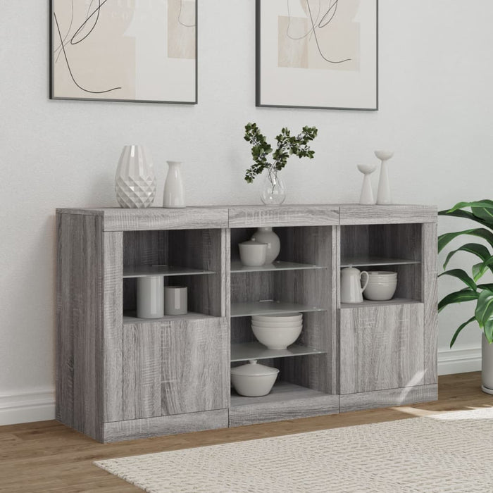 Credenza con Luci LED Grigio Sonoma 123x37x67 cm 3209084