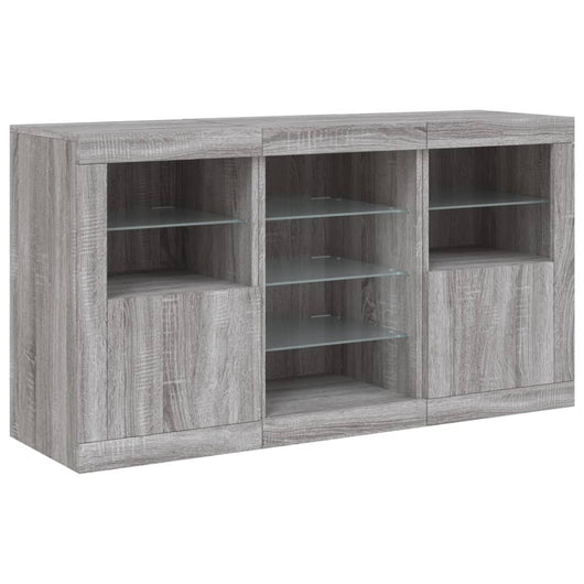Credenza cassettiera mobile contenitore organizer cucina soggiorno salotto con luci LED sonoma 123 x 37 x 67 cm grigio 02_0030051